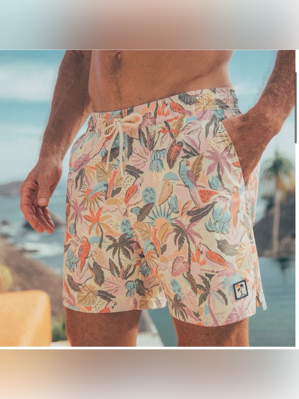Marine Layer Pastel Tropical Print Men's Swim Board Shorts Trunks Size M